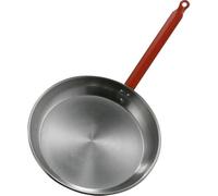 GREGORIOSTORE Padella in Ferro Spazzolato con Manico Rosso, per Spaghetti e Wok, Rotonda, Antiaderente Naturale, Manico Ergonomico, Uso Professionale (28 cm)