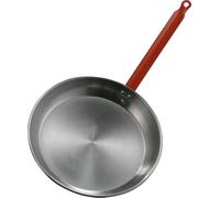 GREGORIOSTORE Padella in Ferro Spazzolato con Manico Rosso, per Spaghetti e Wok, Rotonda, Antiaderente Naturale, Manico Ergonomico, Uso Professionale (32 cm)