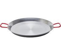 GREGORIOSTORE Padella Per Spaghetti All' Assassina Tegame in Ferro Spazzolato, Manici Rossi, per Cottura Tradizionale (34 cm)