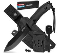 GREIFS® Coltello da esterno in acciaio D2 con fondina Kydex e acciarino, elegante coltello di sopravvivenza per attrezzature Bushcraft, coltello da caccia, coltello da intaglio (Milan/nero)