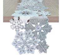 Grelucgo Runner da tavola ricamato a macchina e tagliato a mano con fiocchi di neve grigio argento e bianco per le vacanze di Natale (34,3 x 274,3 cm)