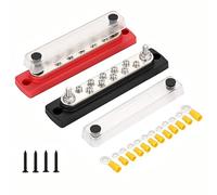 Greluma 1 Paio Blocco di distribuzione dell'alimentazione 12-48V,2 prigionieri terminali M6(1/4")10 viti terminali M4(n.8),barra collettrice batteria a 12 vie per barca automobilistica