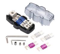 Greluma 1 Pezzo Blocco di distribuzione con fusibile Mini-ANL a 2 vie, 1 ingresso calibro 0/2/4 e 2 uscite calibro 4/8, blocco di distribuzione con fusibile da 12 V con fusibili da 60 A, 80 A, 100 A