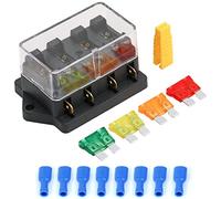 Greluma 1 Pezzo Scatola dei fusibili a lama automatica per auto a 4 vie 12V/24V, blocco portafusibili a lama standard con fusibili 5A/10A/15A/20A
