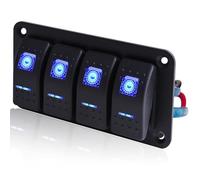 Greluma 1 pz Pannello interruttori a bilanciere a 4 bande, interruttore a bilanciere precablato ON/OFF, interruttore retroilluminato blu per auto, barca, camper, auto e veicoli