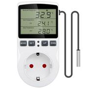Greluma 1PC Presa per regolatore di temperatura digitale AC 230V con sonda sensore,presa per termostato per riscaldamento e raffreddamento con timer,interruttore termostato con display a LED per serra