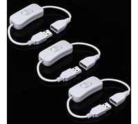 Greluma 3 Pcs Cavo USB da maschio a femmina con interruttore on/off(colore bianco),prolunga USB interruttore a bilanciere in linea per registratore di guida,lampada da tavolo a LED,ventola USB