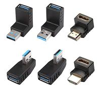 Greluma 4 pezzi Adattatore USB 3.0 angolato e 2 adattatori maschio-femmina compatibili con HDMI, adattatore angolato USB destra/sinistra/su/giù, adattatore a 90 e 270 gradi