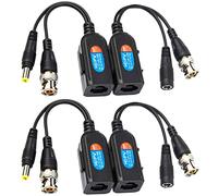 Greluma 4 Pezzi Balun HD Cat5 RJ45 to BNC Video Baluns Ricetrasmettitore Passivo con Connettore di Alimentazione per 1080P 3MP 4MP 5MP 8MP HD-CVI/TVI/AHD/CVBS / 960H Camera