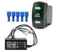 Greluma Kit relè indicatori di direzione con interruttori a bilanciere ON/OFF a 4 pin, LED verde inciso al laser, cavi di collegamento SPDT 12 V/24 V per ATV, UTV, trattori, motociclette