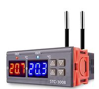 Greluma STC-3008 Regolatore termostato di temperatura AC 110V-220V, regolatore di temperatura digitale con doppio display e doppio sensore sonda NTC, modalità di riscaldamento e raffreddamento