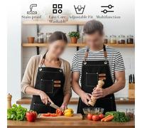 Grembiule Chef Schiena Croce Regolabile Nero con Grandi Tasche Design Impermeabi