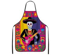 Grembiule colorato a tema messicano per cucinare, vivace motivo floreale scheletro, grembiule da chef, abbigliamento da cucina per Adul, Colorato, 24x31 Inch