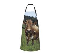 Grembiule con pettorina stampato marrone con vera mucca svizzera con tasche per uomo e donna, grembiule da cuoco unisex per adulti regolabile per cucina, barbecue, giardinaggio