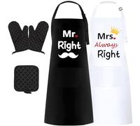 Grembiule Cucina per Coppia, 2 Pezzi Grembiule Natale Bianco e Nero con Guanti Isolanti Calore in Silicone e Spalline regolabili, Natale, San Valentino, Fidanzamento, Regali di Nozze per Coppie