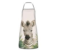 Grembiule Cucina Uomo Donna Watercolor Cute Zebra Green Tropical Leaves Impermeabile Grembiule Da Cucina Divertenti Lavoro Grembiuli Per Ristorante Pizza Cottura 52X72Cm