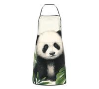 Grembiule Cucina Watercolor Cute Panda Green Tropical Leaves Unisex Grembiule Barbecue Divertenti Cuoco Grembiuli Per Bbq Pittura Dolci 52X72Cm