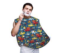 Grembiule da barba, da uomo, con motivo di veicoli in stile cartone animato con divertenti conducenti, cattura capelli per lavello, mantello antiaderente per rasatura, accessori da uomo con 2 ventose