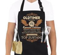 Grembiule da barbecue per il 70° compleanno, da uomo, grembiule da cucina come regalo per il 70° compleanno, nero, grembiule da cucina da uomo, regolabile, idea regalo di compleanno per uomini