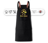 Grembiule da barbecue personalizzato con motivo e testo desiderato ricamato - Grembiule da cucina personalizzato in cotone di alta qualità come regalo speciale, Nero , Taglia unica