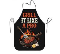 Grembiule da barbecue vintage per cucinare, grembiule audace per barbecue con design a fuoco e carne, perfetto per grigliate estive e riunioni all'aperto, nero, 24x31 Inch