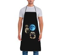 Grembiule Da Chef Funny Pug 3 Pug Moon Dog Lovers Three Space Canines Impermeabile Grembiule Cucina Divertenti Cuoco Grembiuli Per Dolci Giardinaggio Cottura 52X72Cm