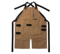 Grembiule da chef in tela per cucinare e grigliare, grembiule da lavoro pesante, con 3 tasche, per barbecue, officina e arte (cachi)