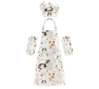 Grembiule da chef per bambini, comodo, estetico, con gatti americani, bianchi, con tasche, per regali per bambini dai 3 ai 12 anni, estetica American Curl gatti bianchi, M
