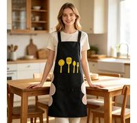 Grembiule da cucina a 2 colori con stampa utensili, grembiule regolabile con tasca frontale, perfetto per cucinare e cuocere a casa