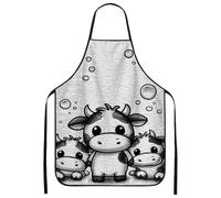 Grembiule da cucina a forma di mucca, adorabile grembiule da cucina con animali della fattoria dei cartoni animati per adulti, divertente design giocoso, grembiule lavabile per barbecue G, Grigio