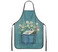 Grembiule da cucina a tema pesca, grembiule da cucina vintage con stampa floreale, per giardinaggio, barbecue, chef per adulti, per, Blu, 24x31 Inch