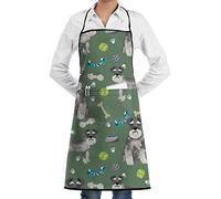 Grembiule da Cucina Chef Schnauzer Bone Tennis Footprints Background Cuoco Grembiule Divertente Multiuso Grembiuli Pulizia delle Mani, per Cottura, Ristorante, Giardiniere