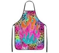 Grembiule da cucina colorato con stampa a fiamma, vivace motivo leopardato artistico per barbecue, barbecue e chef per feste estive, Colorato, 24x31 Inch