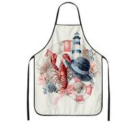 Grembiule da cucina con aragosta nautica, grembiule da cucina vintage in stile marino, design estivo e costiero, lavabile per grigliare B, bianco, 24x31 Inch