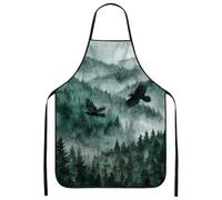 Grembiule da cucina con corvi, motivo foresta ad acquerello, grembiule da cucina, barbecue all'aperto, giardinaggio, chef grembiule da lavoro per adulti, Verde, 24x31 Inch