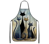 Grembiule da cucina con gatti artistici, blu astratto gatto, grembiule da cucina per barbecue, giardinaggio, lavoro chef, Blu, 24x31 Inch