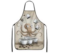 Grembiule da cucina con motivo polpo fantasioso, grembiule da cucina vintage a tema caffè, per adulti, design divertente, lavabile, per barbecue, Garde, Marrone, 24x31 Inch