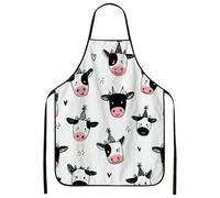 Grembiule da cucina con mucca, motivo animali della fattoria, colore nero e pesca, divertente design giocoso, lavabile per barbecue, Nero e Pesca, 24x31 Inch