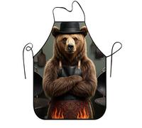 Grembiule da cucina con orso fantasioso per cucinare, grembiule da cucina vintage con design animale per barbecue, grigliate e lavoro da chef, nero, 24x31 Inch