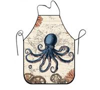 Grembiule da cucina con polpo nautico per cucinare, grembiule da cucina vintage con design marino per barbecue, cucina a base di pesce e grigliate, perfetto adu, Blu, 24x31 Inch