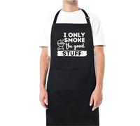 Grembiule da cucina con scritta "I Only Smoke the Good Stuff" (lingua italiana non garantita), da uomo, con stampa, regalo per la festa del papà, Nero , Taglia unica