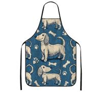 Grembiule da cucina con stampa di cane, motivo bassotto vintage, grembiule da cucina per adulti, divertente design animale, lavabile, per barbecue e giardino, Blu, 24x31 Inch