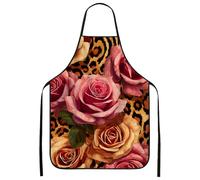 Grembiule da cucina con stampa di rose, motivo floreale leopardato, grembiule da cucina per barbecue, giardinaggio, lavoro da chef, decorazione estiva per la casa, Pesca, 24x31 Inch