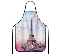 Grembiule da cucina con Torre di Parigi, grembiule da cucina con skyline di Parigi, design floreale primaverile, lavabile, per cottura alla griglia, Pesca, 24x31 Inch
