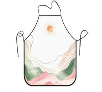 Grembiule da cucina con tramonto sulle montagne, grembiule da cucina con design ad acquerello, in lino decorativo primaverile, lavabile per grigliare, bianco, 24x31 Inch