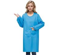 Grembiule da cucina da donna con maniche lunghe grandi tasche traspirante grembiule protettivo per cucinare cottura pulizia lavoro chef usura, 02#_Blu, Etichettalia unica