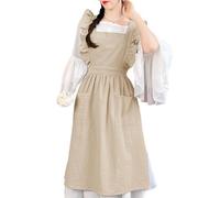 Grembiule da Cucina da Donna, Grembiule Vintage Regolabile, Incrociato sul Retro con Tasche per Cucinare, Cuocere al Forno, Dipingere,One Size,Beige