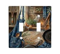 Grembiule da cucina doppia piastra di copertura per interruttore della luce, rustico, frusta rustica, mattarello in plastica blu, dimensioni standard, piastra decorativa per nuovo appartamento, casa