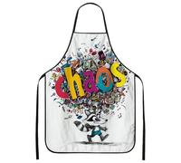 Grembiule da cucina giocoso con procione, grembiule da cucina colorato con motivo caos per adulti, divertente grembiule da lavoro da chef per barbecue e feste, bianco, 24x31 Inch