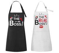Grembiule da cucina impermeabile con 2 tasche, divertente coppia di grembiuli da cucina con tasca, grembiule regolabile da cucina, regalo per matrimonio, regalo per addio al nubilato, San Valentino